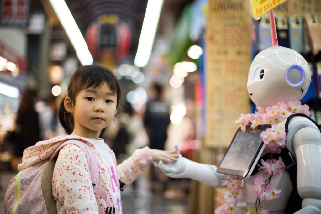 little girl with a robot