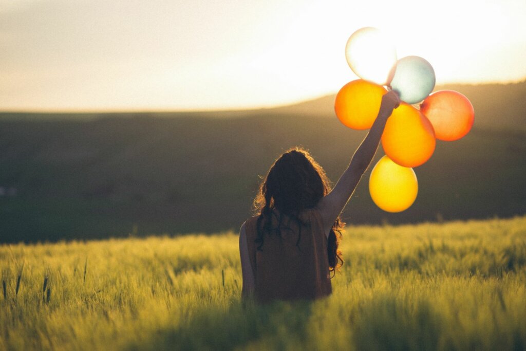 happiness, woman with balloons