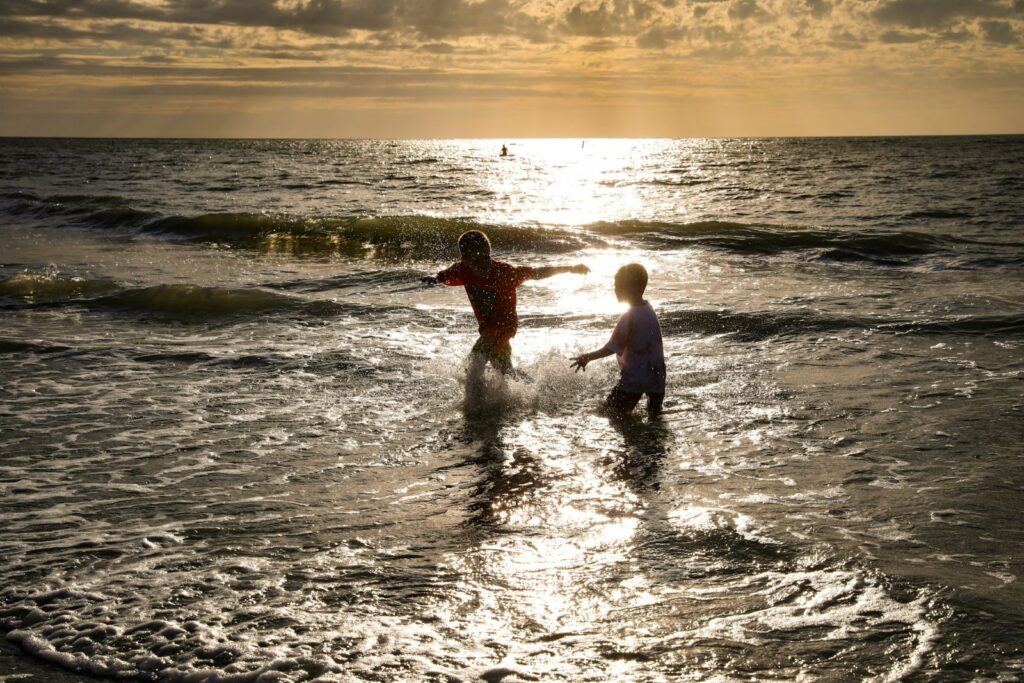 splashing in the ocean